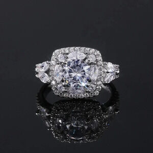 ▶SHINY ROUND CZ SQUARE 925 STERLING SILVER LUXURY WEDDING RINGS FOR WOMEN, L053